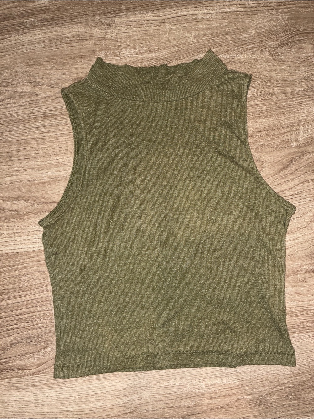 Divided Olive Green Ribbed Mock Neck Cropped Tank